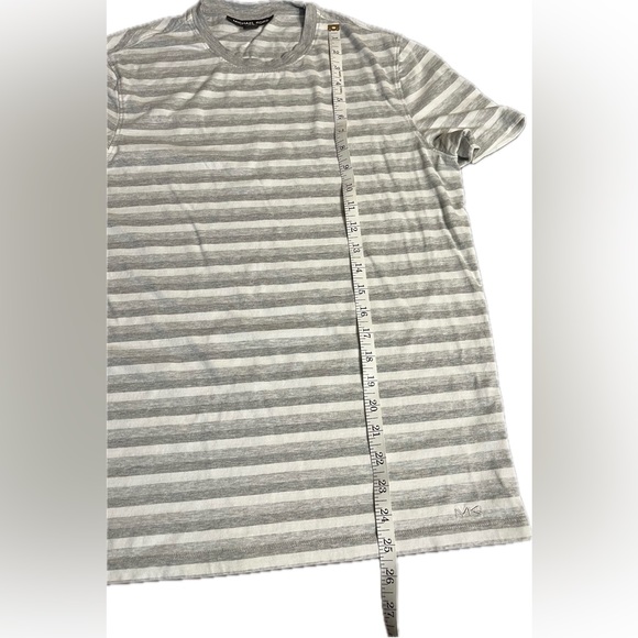 Michael Kors 100% cotton woman’s dk. gray lt. gray and white striped T. Size S - Picture 4 of 8